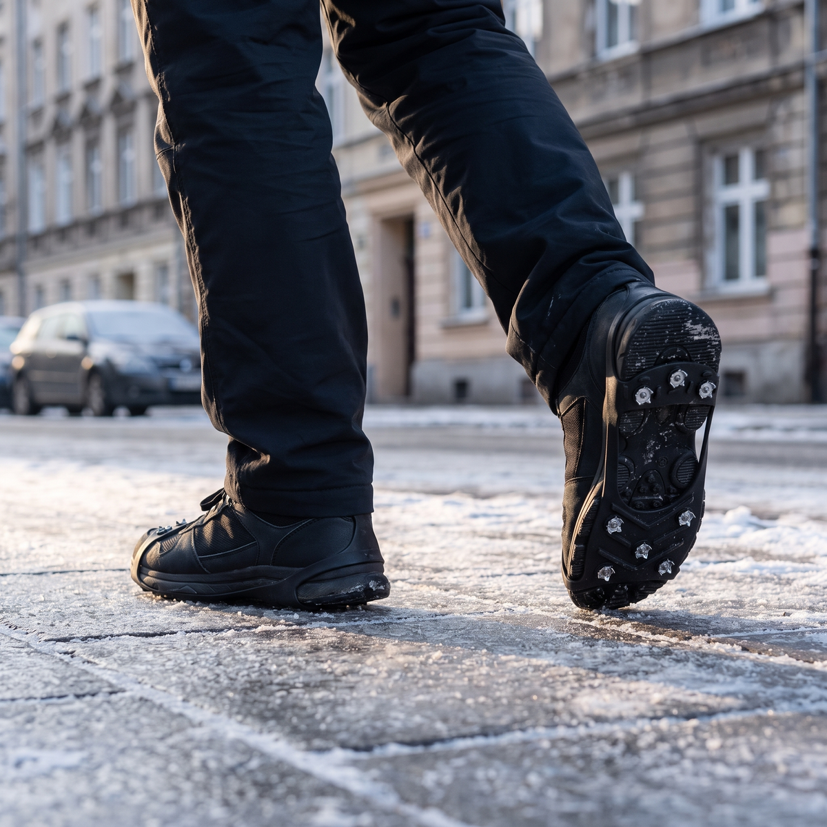 Raczki na oblodzonym chodniku