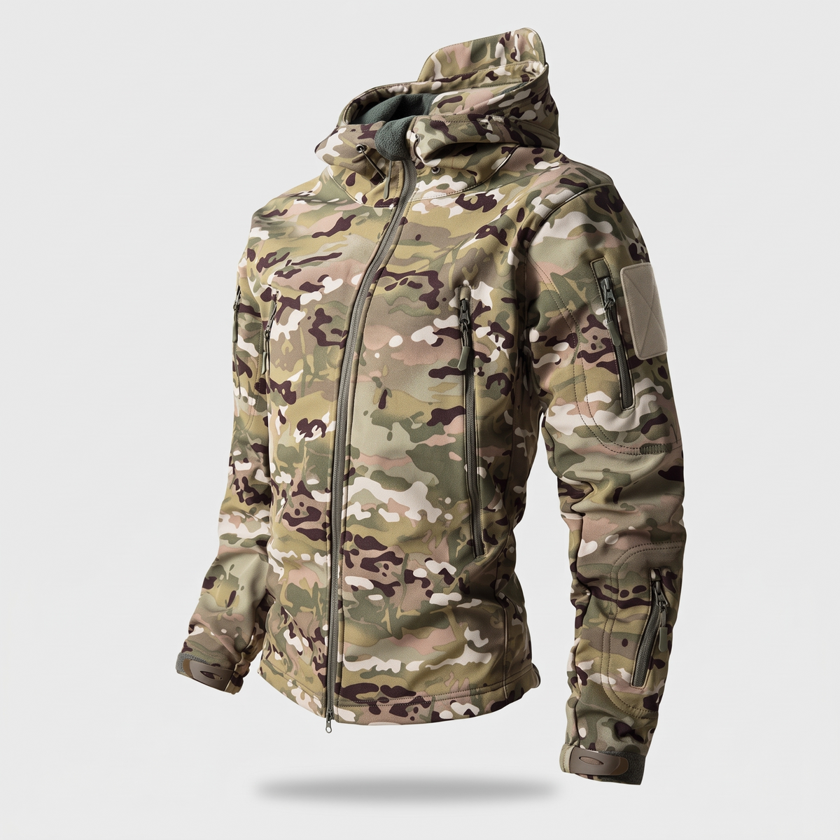 Kurtka softshell męska myśliwska – moro - z polarem - 8 kieszeni na zamek