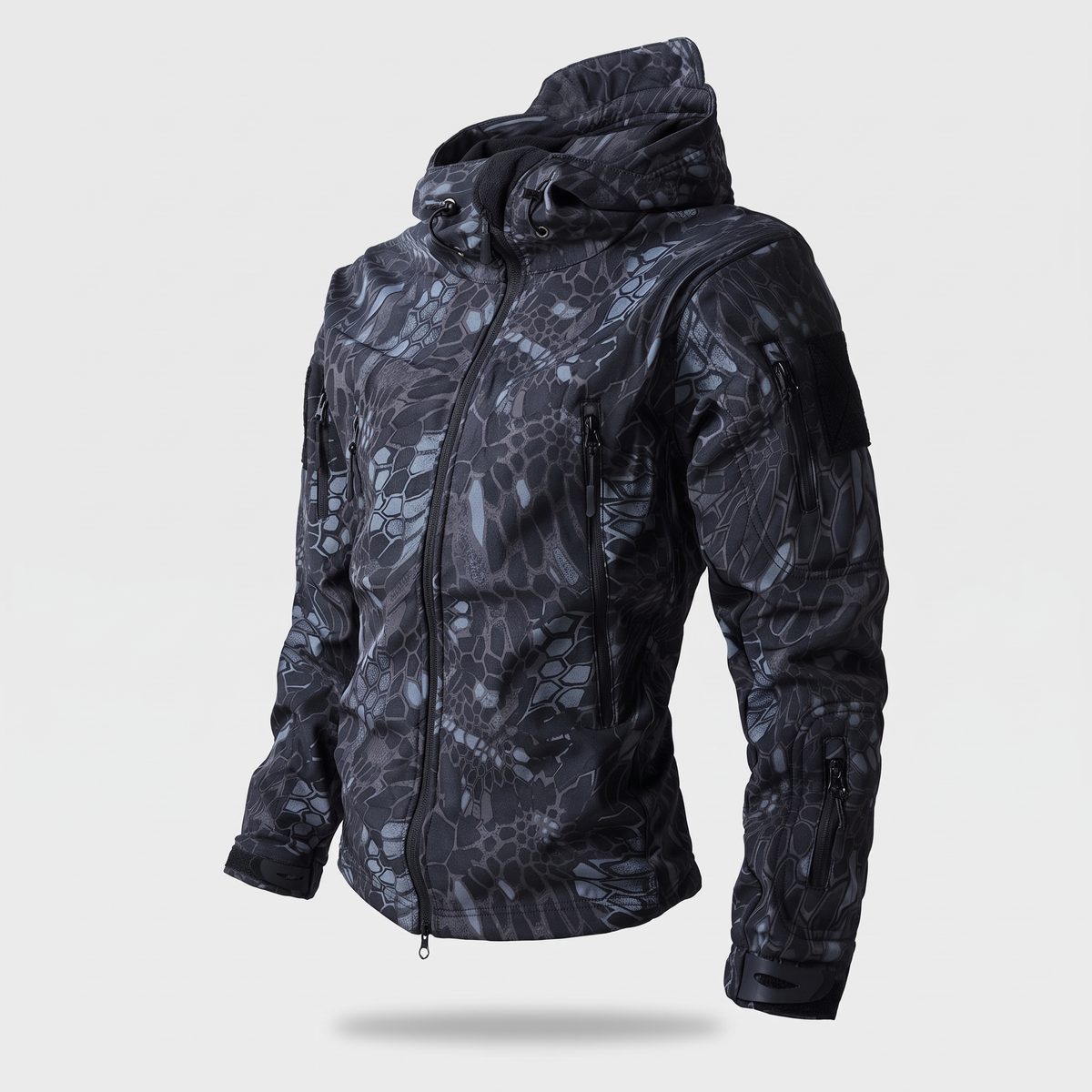 Kurtka softshell męska myśliwska – moro - z polarem - 8 kieszeni na zamek