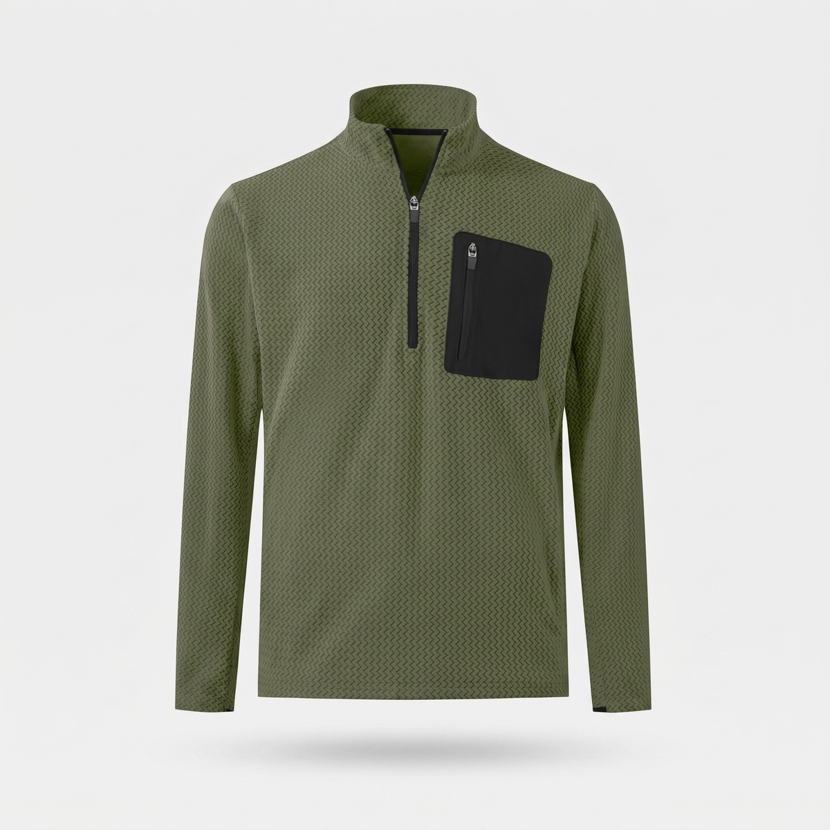Polar męski w jodełkę – bluza half zip ze stójką - kieszeń na piersi