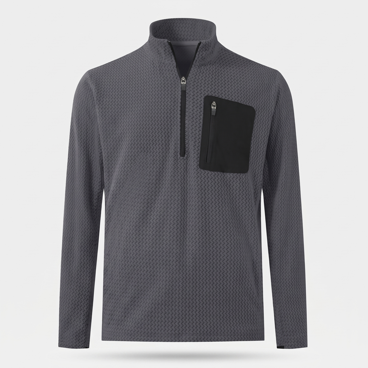 Polar męski w jodełkę – bluza half zip ze stójką - kieszeń na piersi