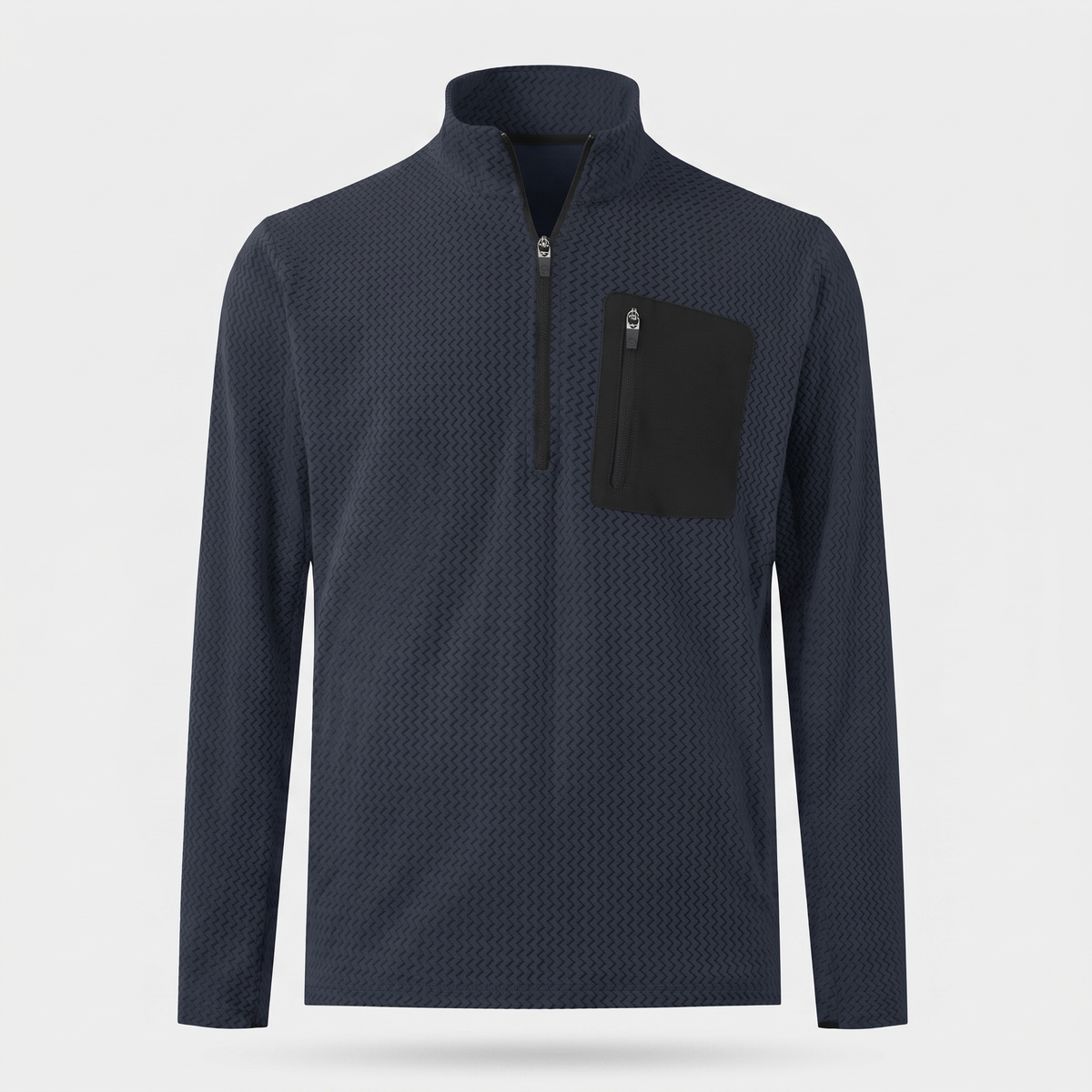 Polar męski w jodełkę – bluza half zip ze stójką - kieszeń na piersi
