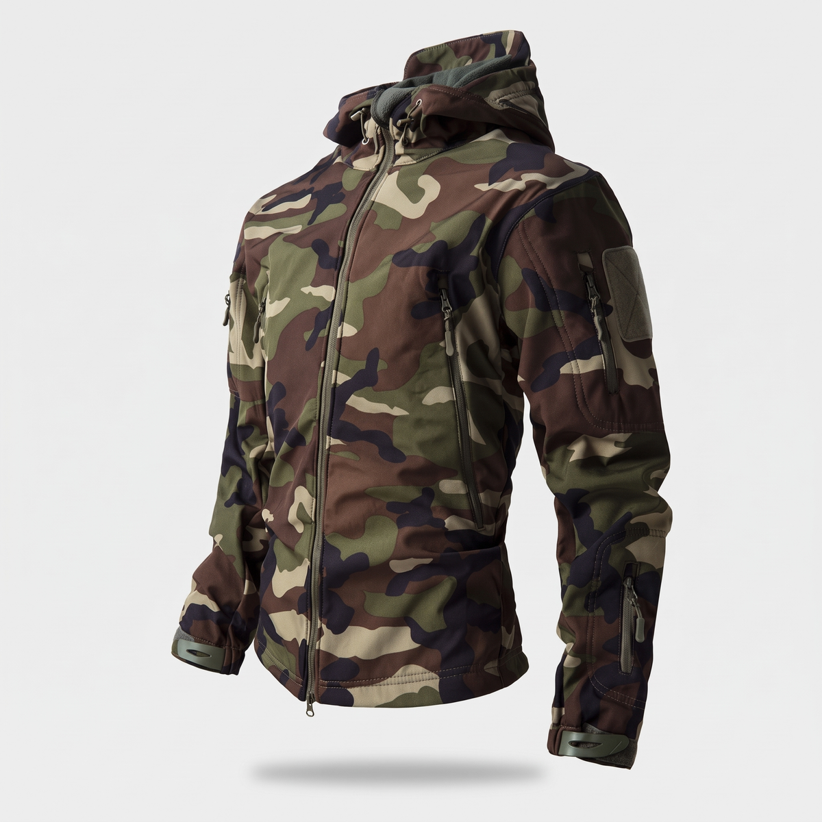 Kurtka softshell męska myśliwska – moro - z polarem - 8 kieszeni na zamek