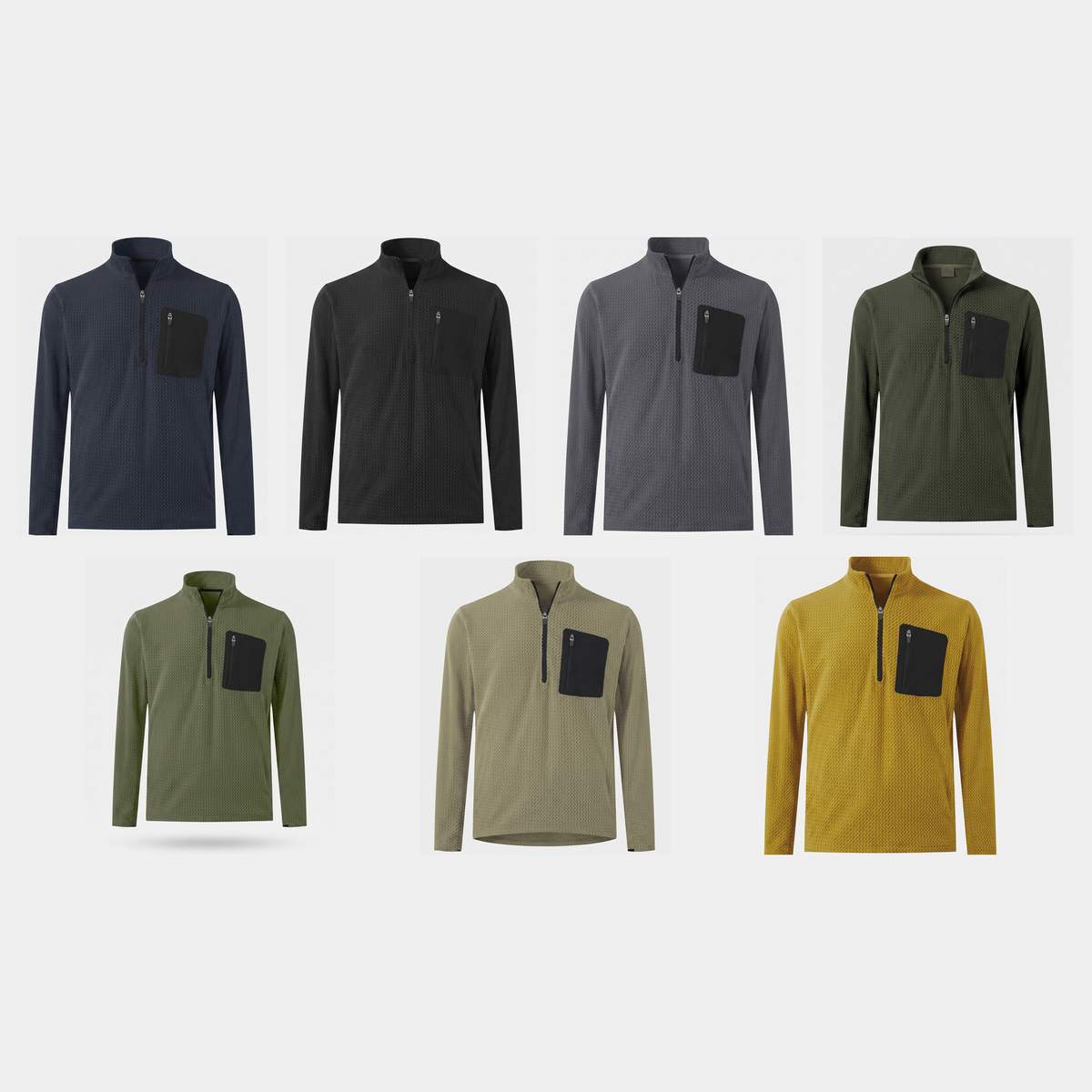 Polar męski w jodełkę – bluza half zip ze stójką - kieszeń na piersi