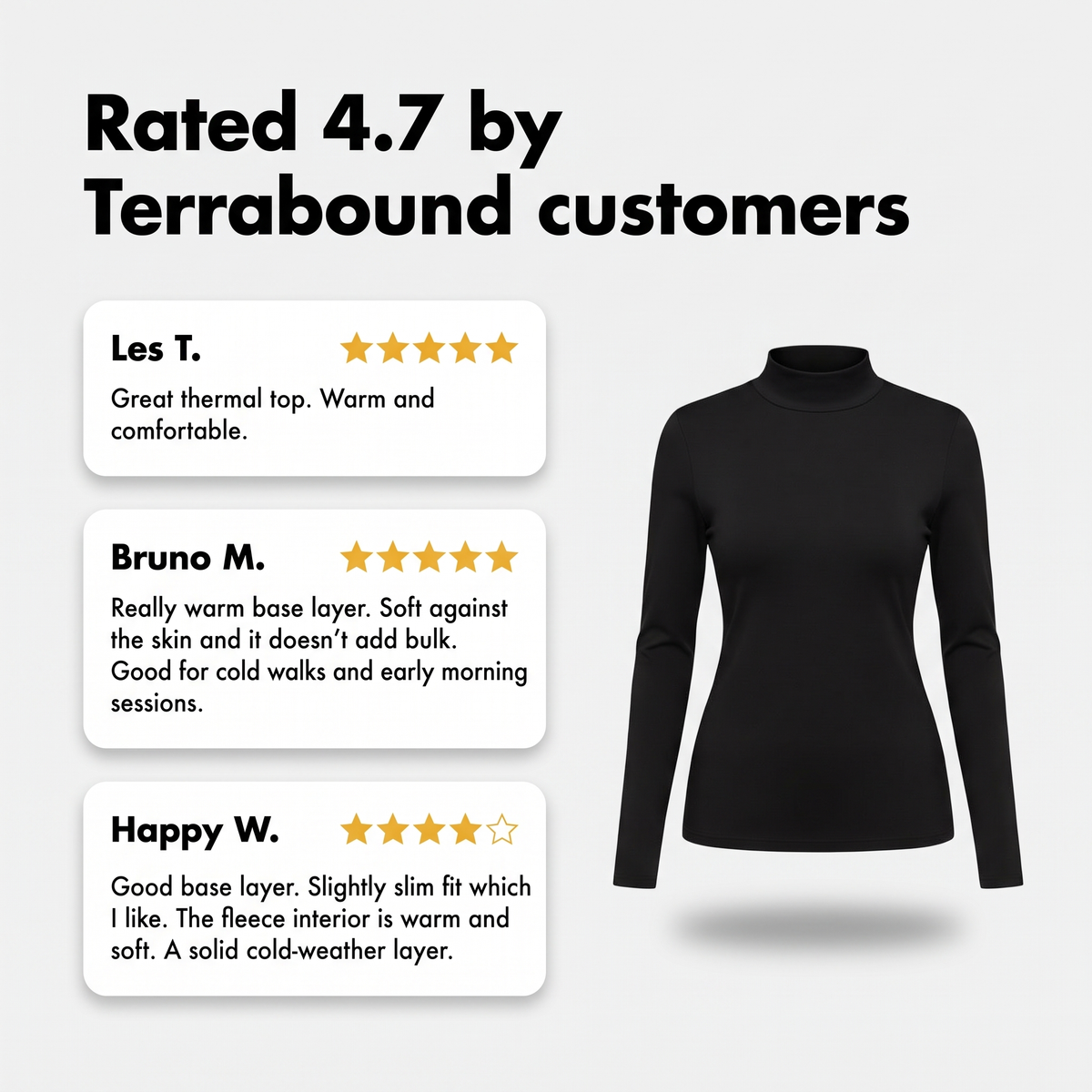 Customer reviews of the women's thermal top rated 4.7 out of 5