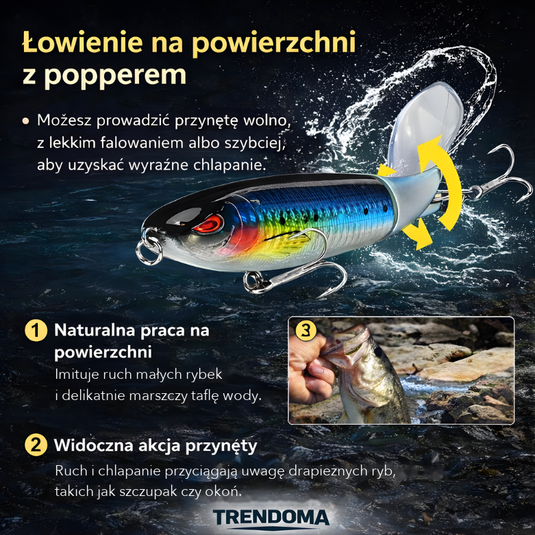 Popper z obrotowym ogonem – łowienie na powierzchni szczupaka i okonia