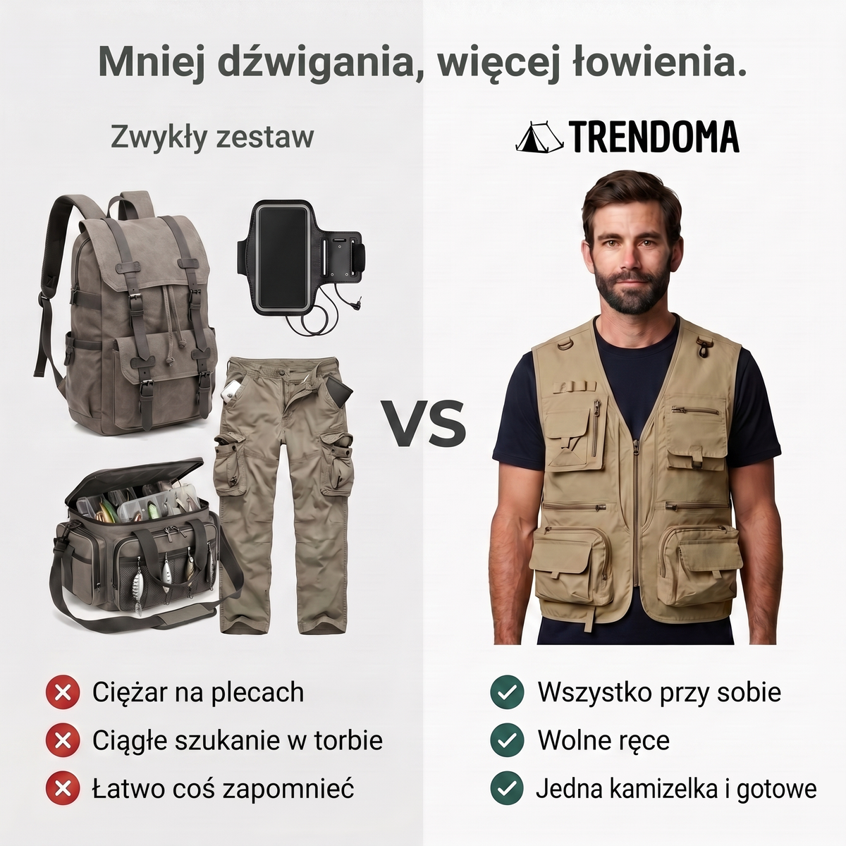 Kamizelka wędkarska Trendoma a zwykły zestaw – porównanie