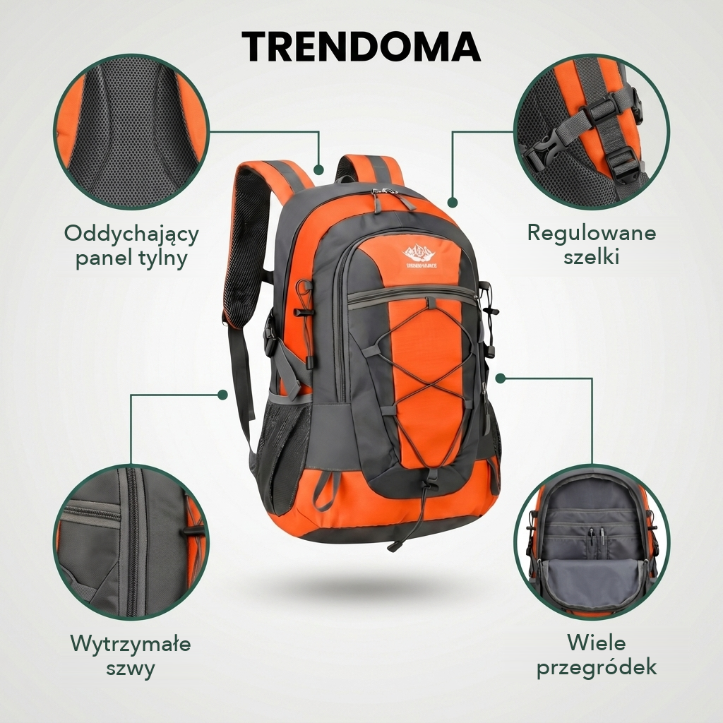 Plecak turystyczny – oddychający panel tylny, regulowane szelki, wytrzymałe szwy, wiele przegródek