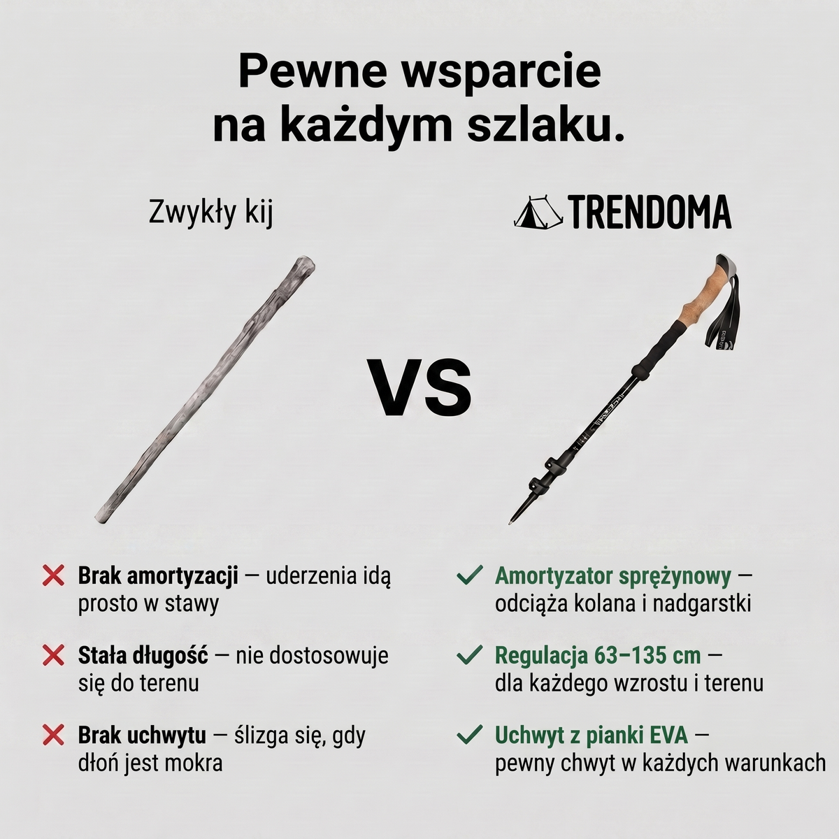 Kij trekkingowy Trendoma a zwykły kij – porównanie