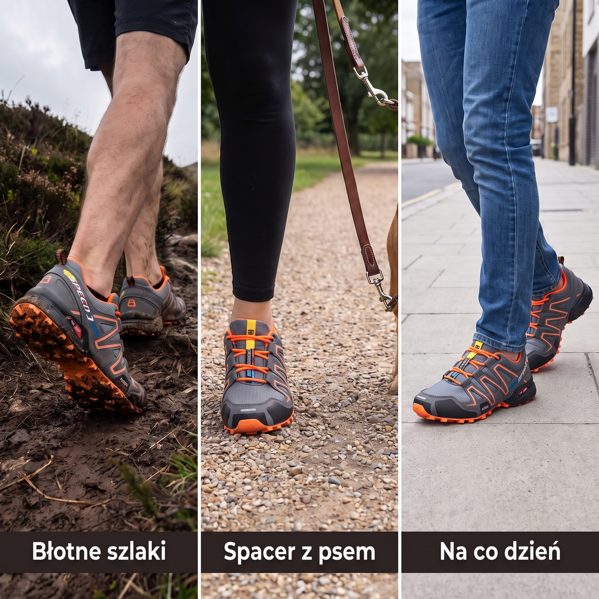 Buty trailowe męskie na błotnym szlaku, na spacerze z psem i na co dzień