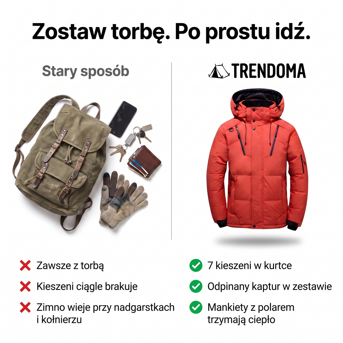 Kurtka zimowa męska z siedmioma kieszeniami zamiast torby – porównanie