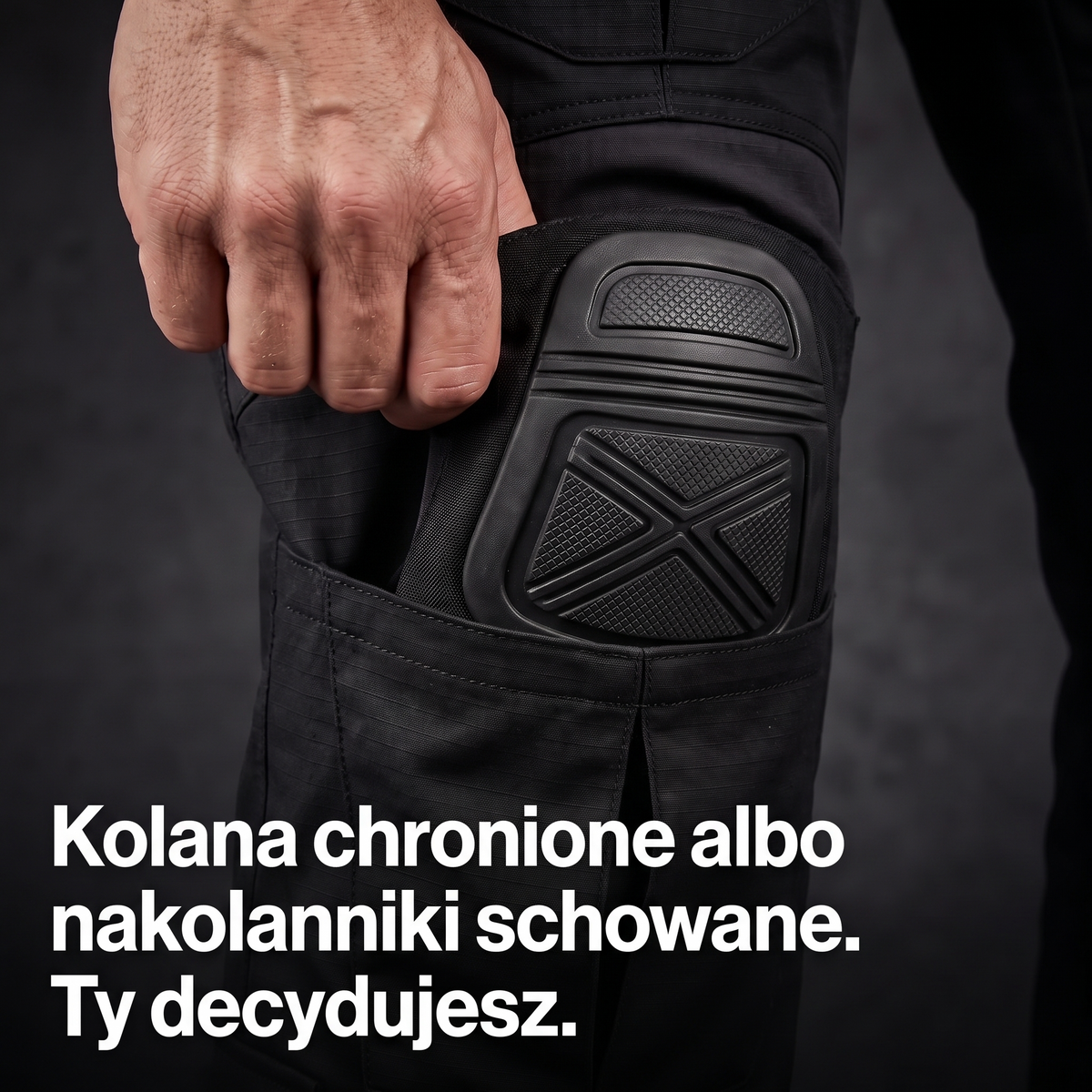 Wyjmowany nakolannik w kieszeni na kolanie spodni taktycznych