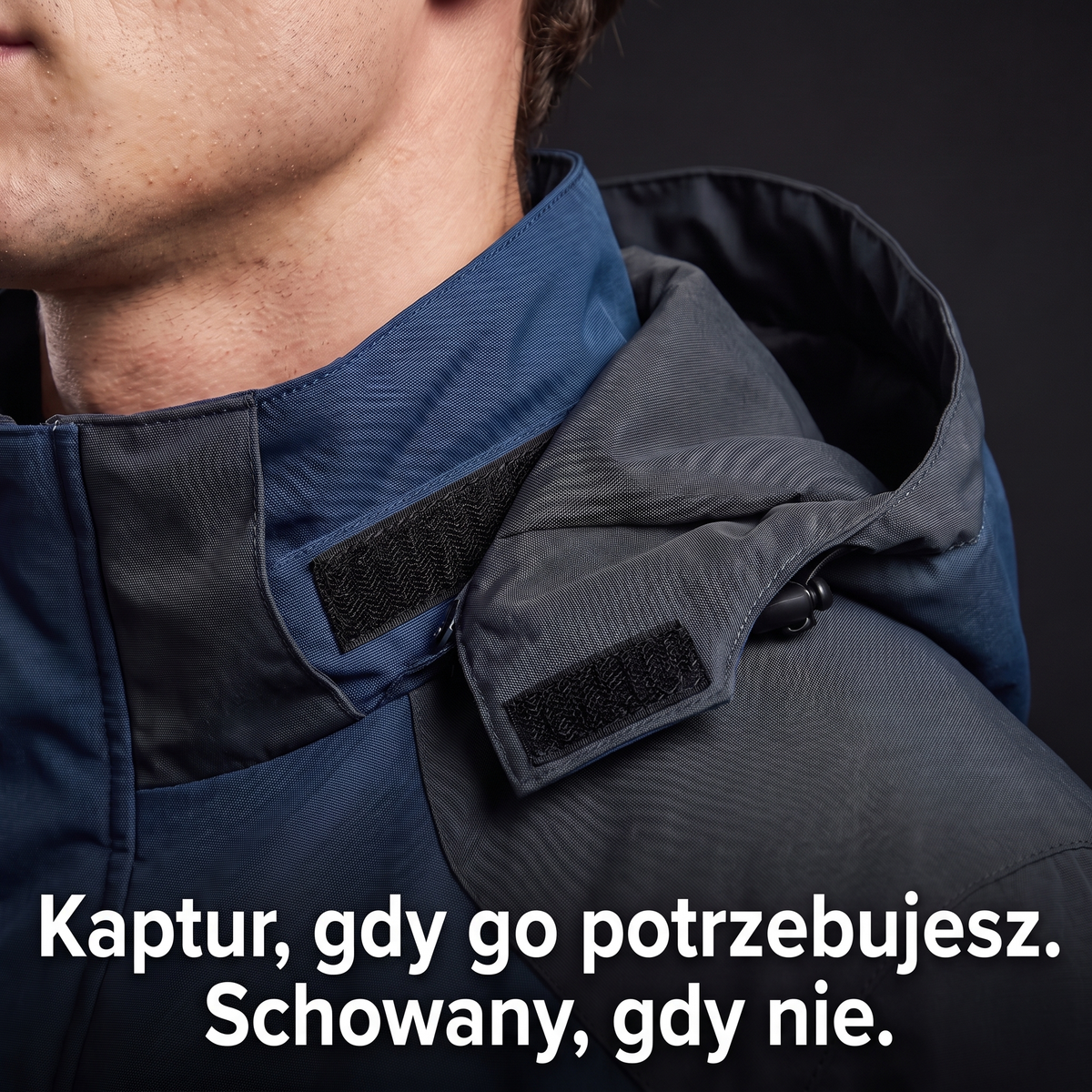 Kurtka przeciwdeszczowa męska – kaptur chowany w kołnierzu na rzep