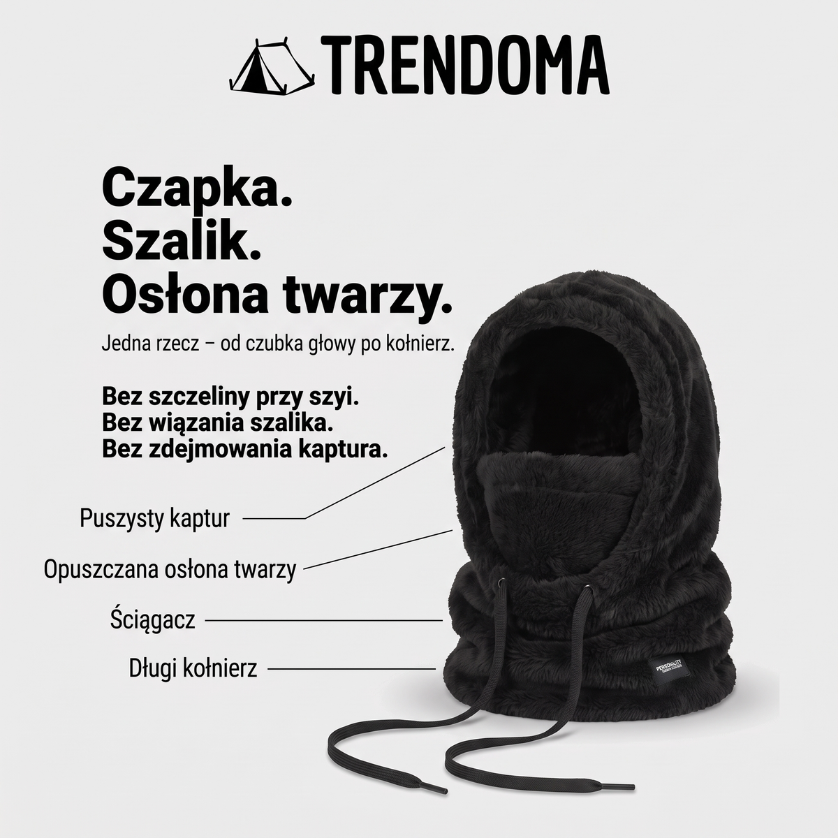 Kominiarka zimowa z kapturem – czapka, szalik i osłona twarzy w jednym