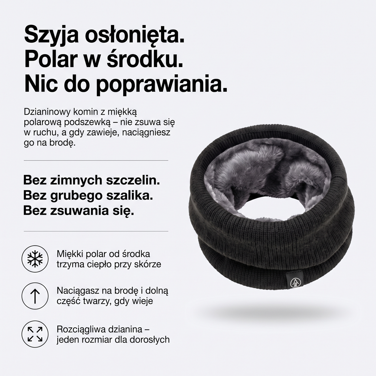 Komin męski zimowy dzianinowy z polarową podszewką – najważniejsze cechy