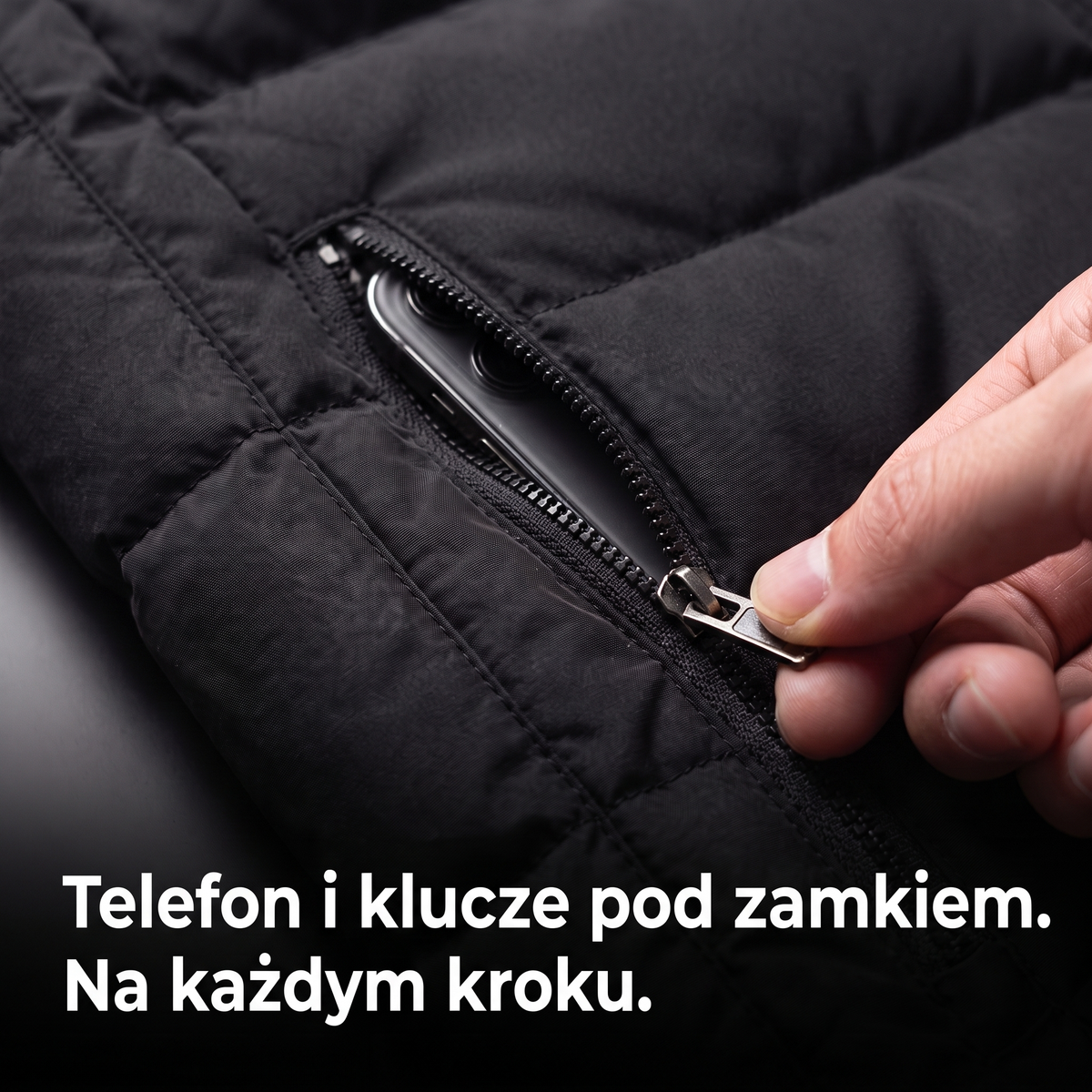 Bezrękawnik męski pikowany – kieszeń na zamek, zbliżenie
