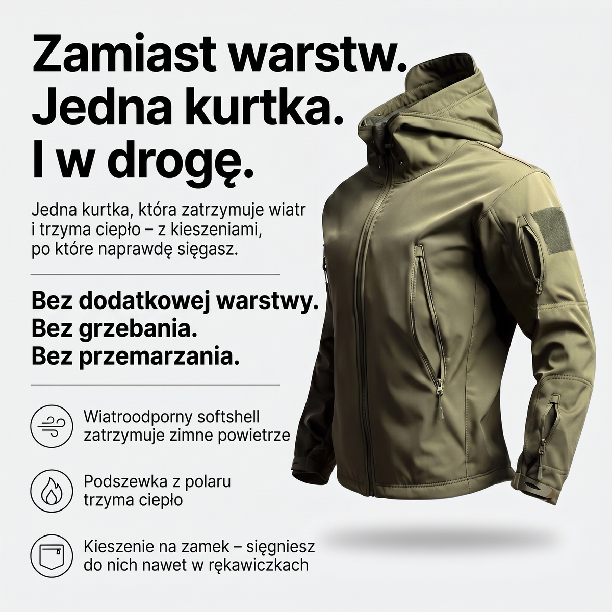 Kurtka softshell męska z polarem – wiatroodporna, kieszenie na zamek