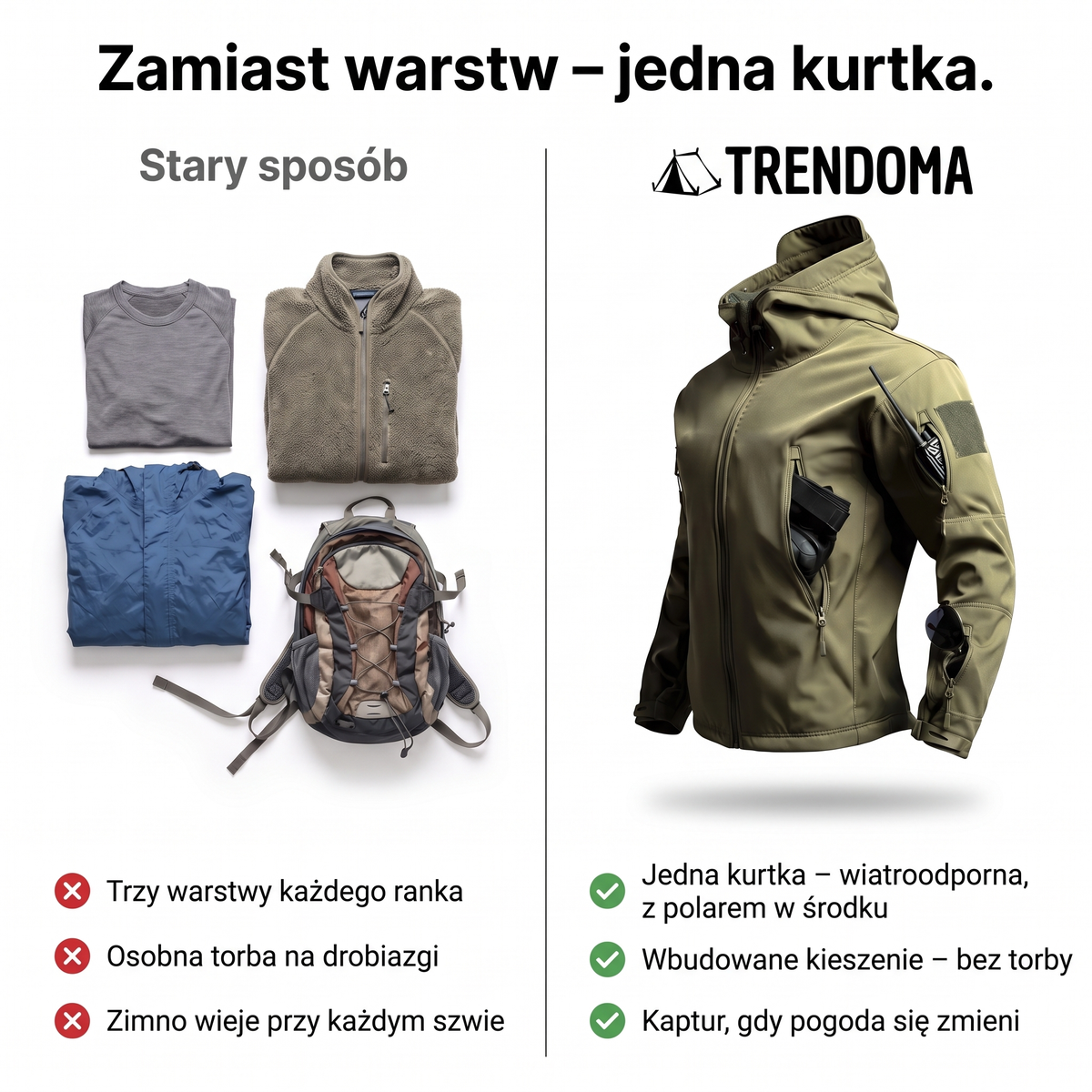 Kurtka softshell męska z polarem zamiast trzech warstw – porównanie