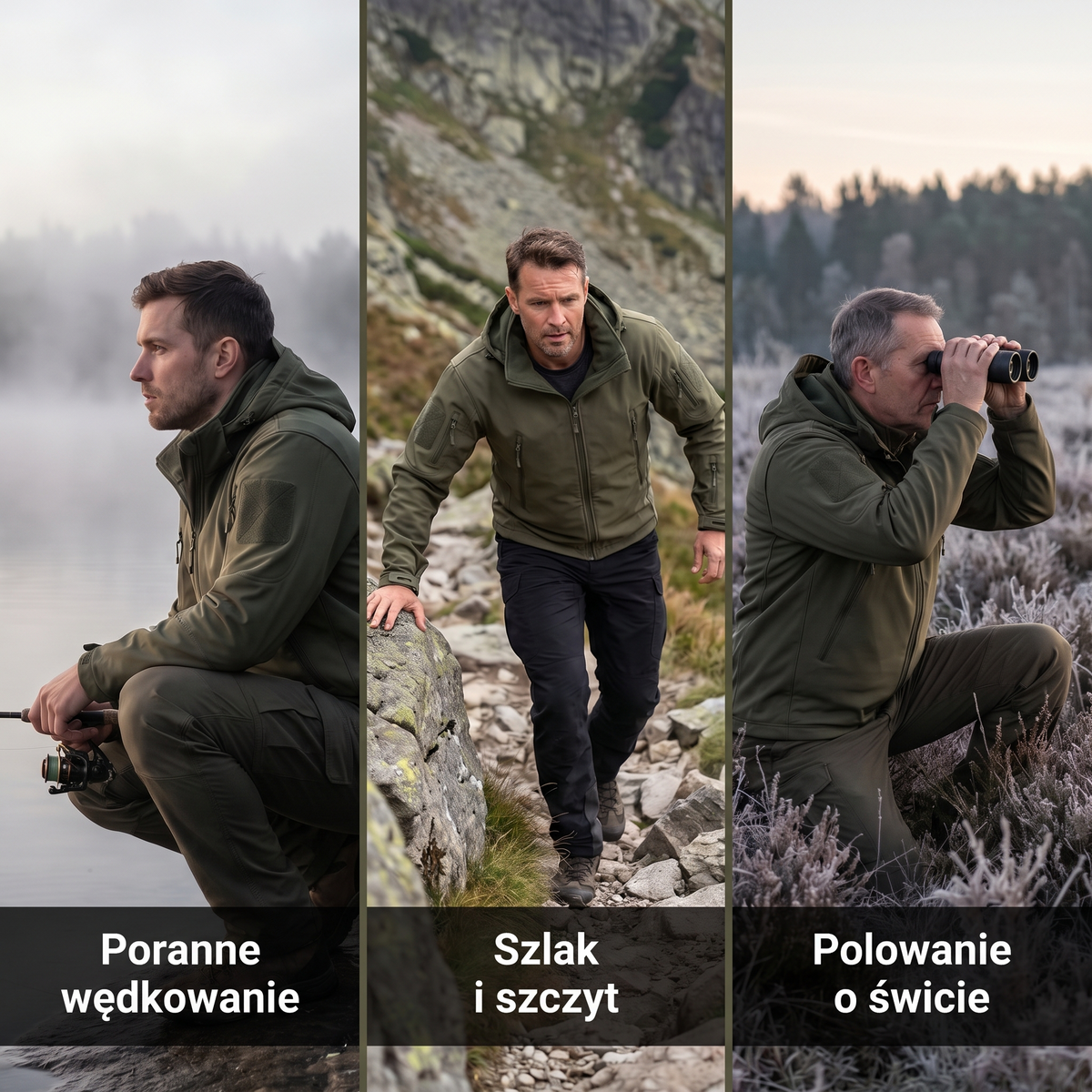 Kurtka softshell męska na ryby, na szlak i na polowanie