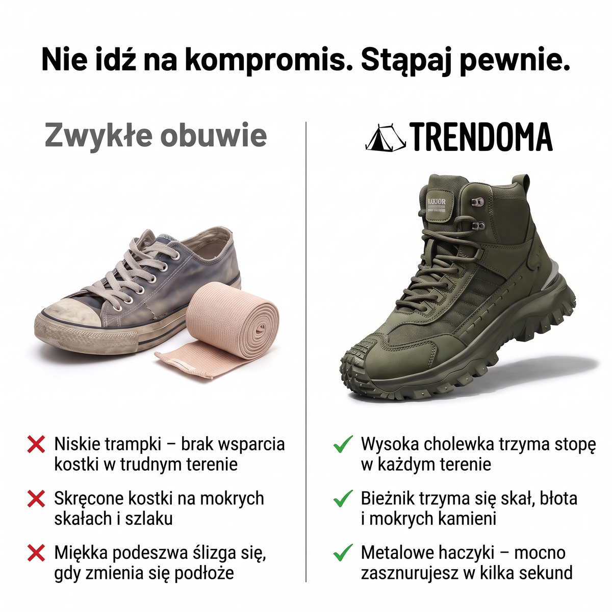 Porównanie: zwykłe trampki a wysokie buty taktyczne z bieżnikiem