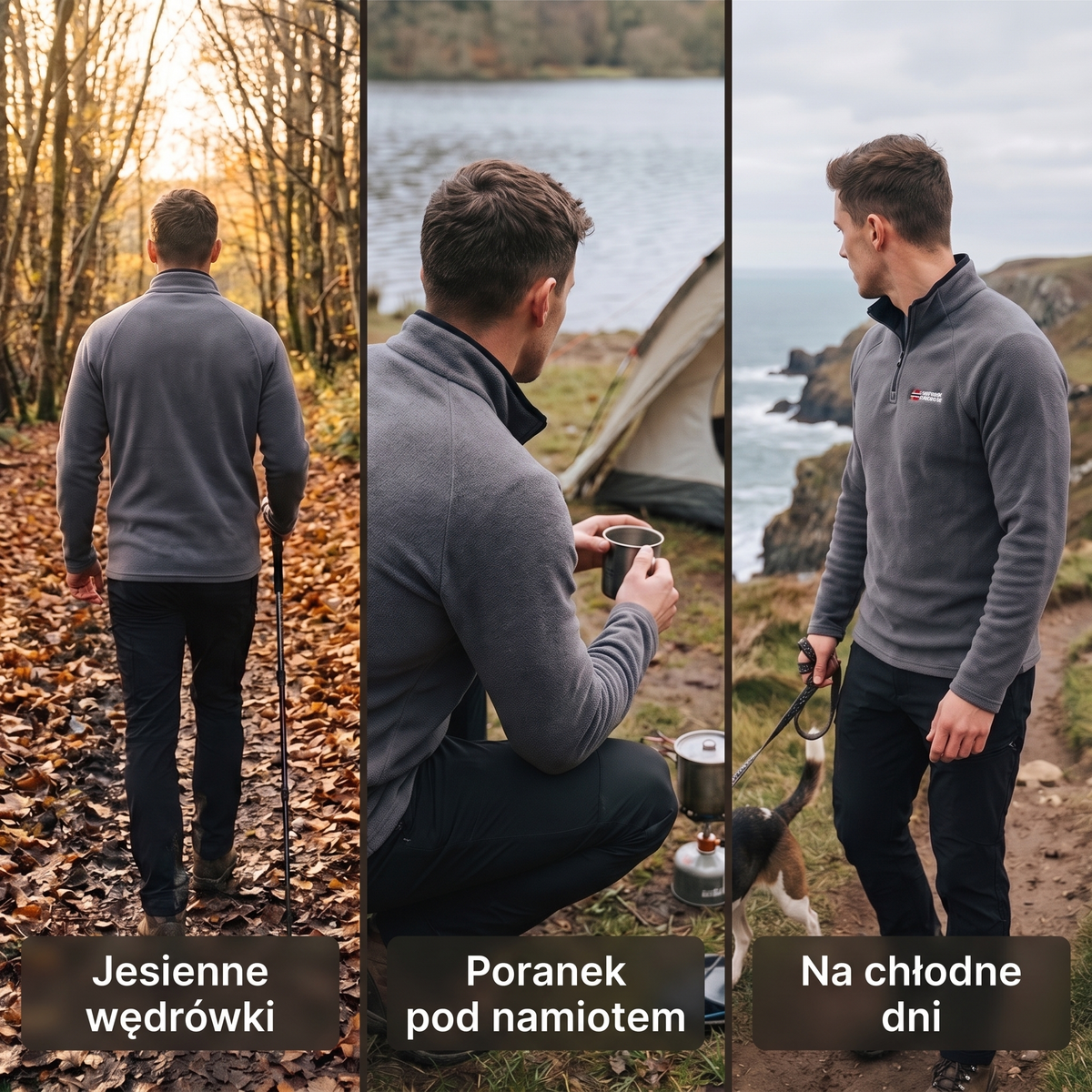 Polar męski half zip na wędrówki, biwak i chłodne dni