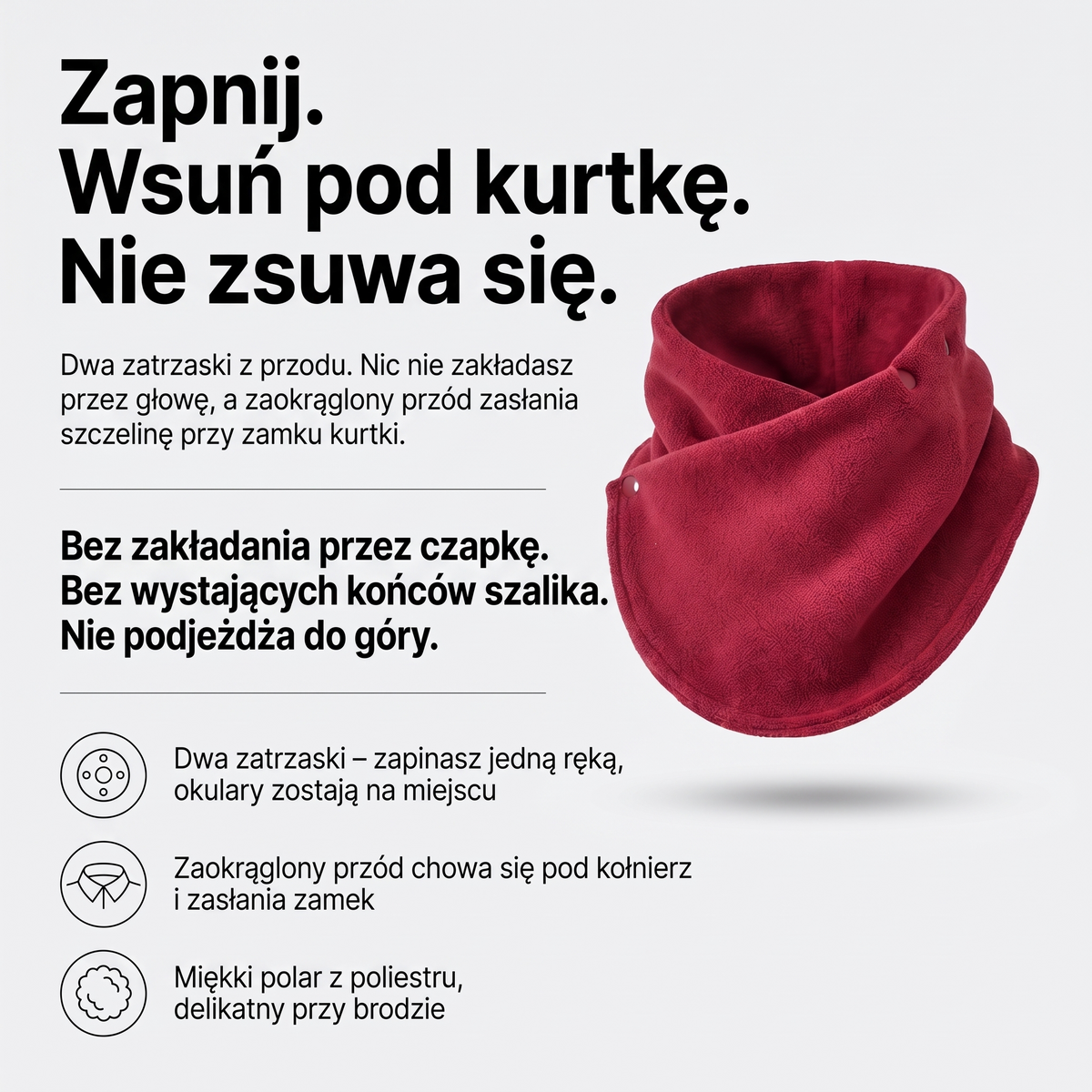 Komin na szyję polarowy zapinany na zatrzaski – najważniejsze cechy