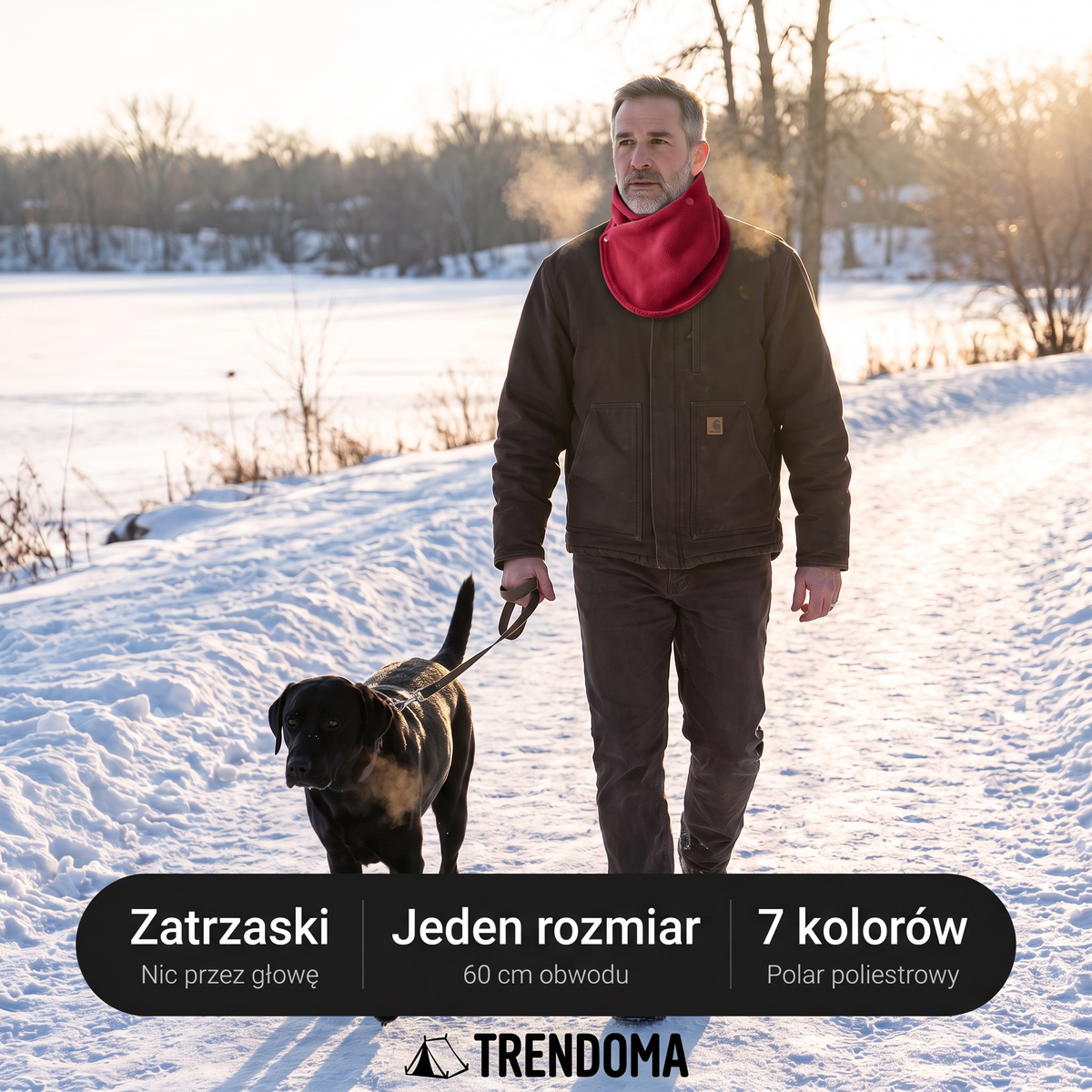 Komin na szyję polarowy – zatrzaski, jeden rozmiar 60 cm, 7 kolorów