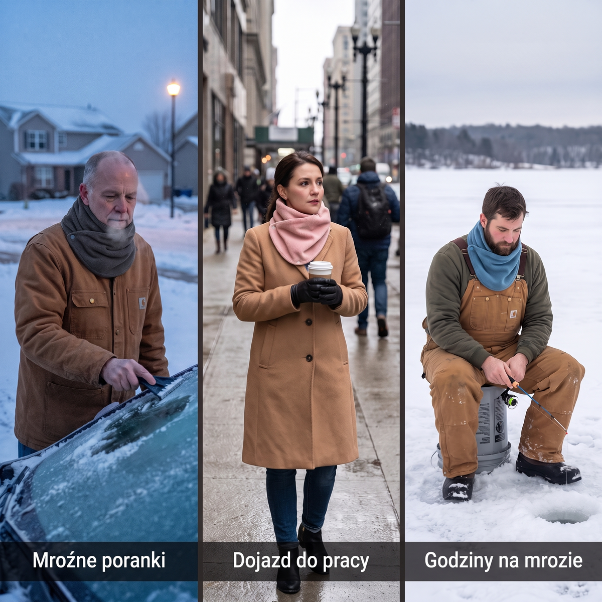 Komin polarowy na mroźne poranki, dojazd do pracy i godziny na mrozie