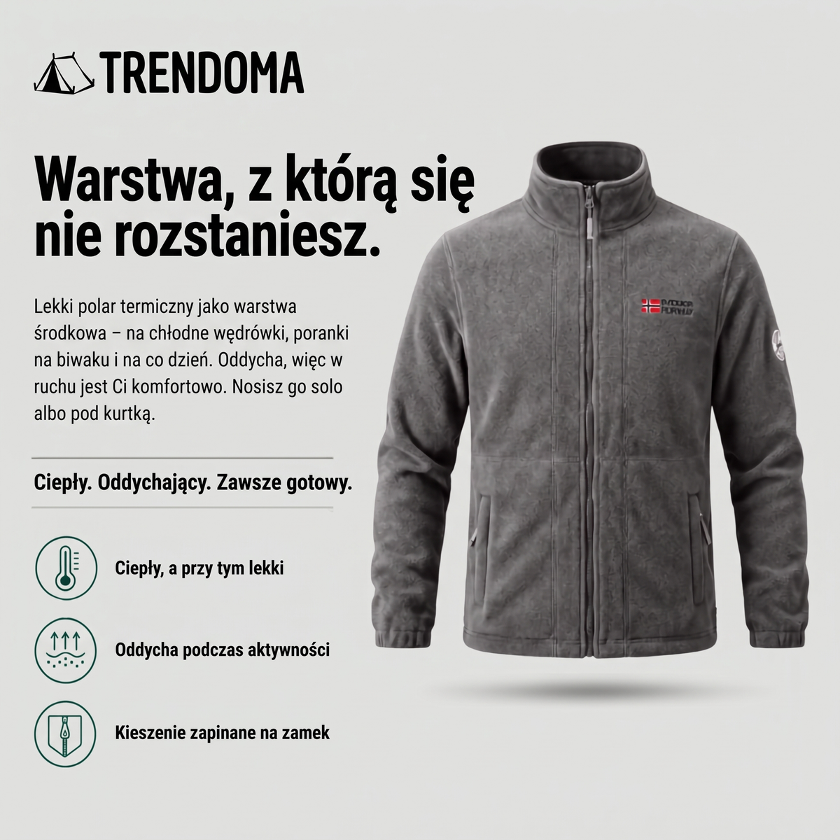 Polar męski termiczny – lekki, oddychający, kieszenie na zamek