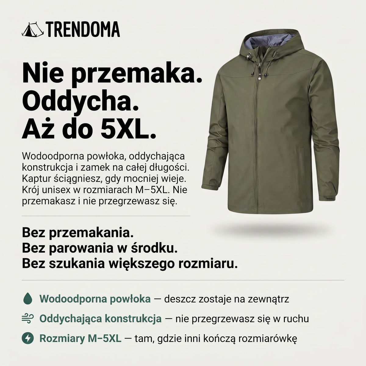 Kurtka przeciwdeszczowa unisex – wodoodporna, oddychająca, rozmiary M–5XL