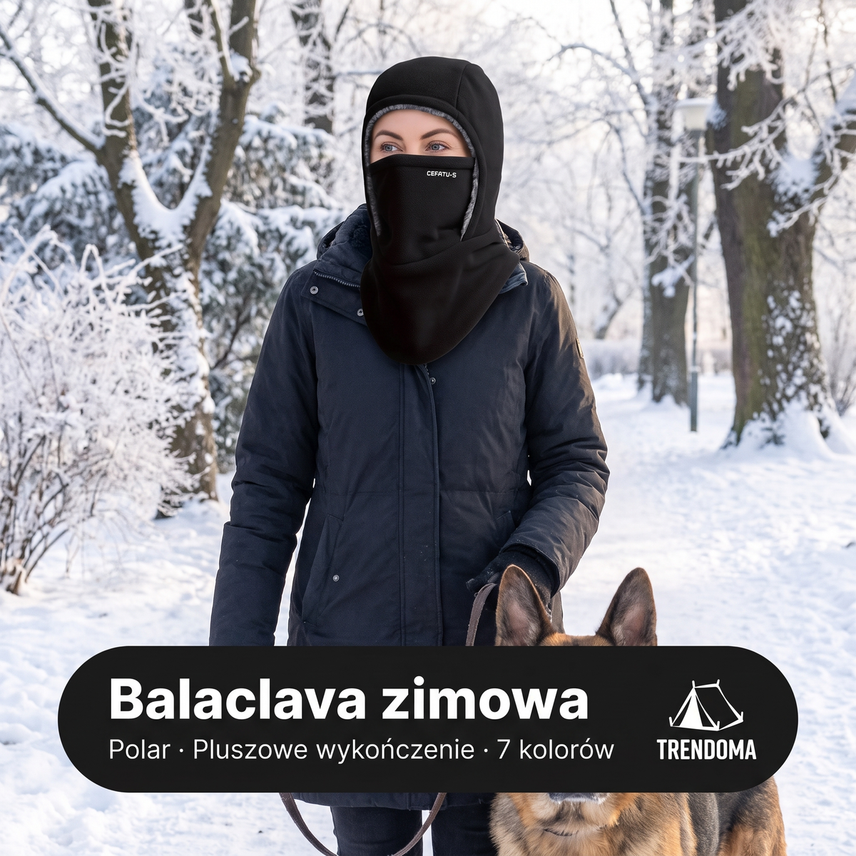 Balaclava zimowa na spacerze z psem w Krakowie