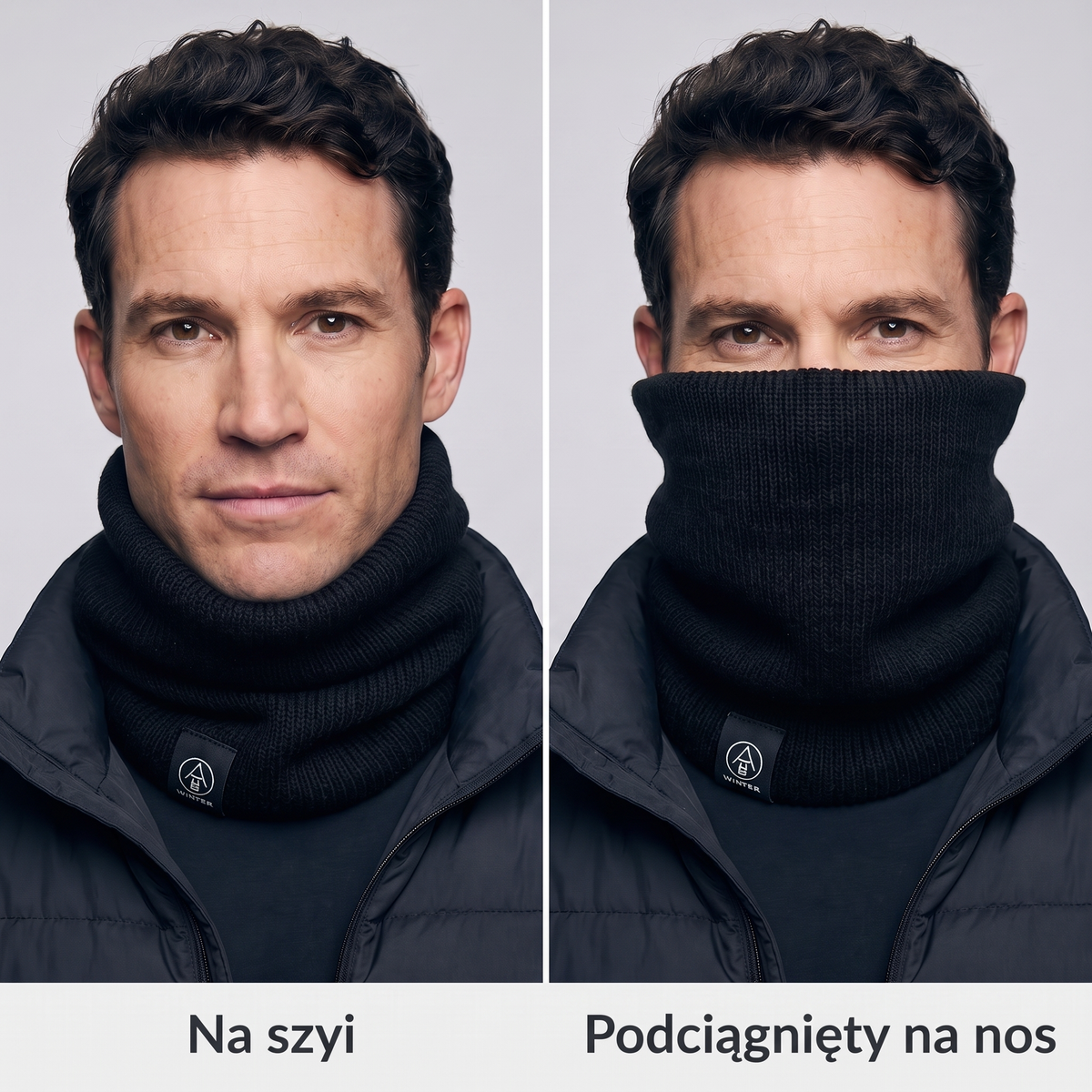 Szalik komin noszony na szyi i podciągnięty na nos