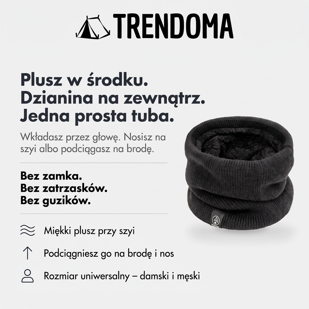 Komin damski i męski z polarową podszewką – wkładany przez głowę