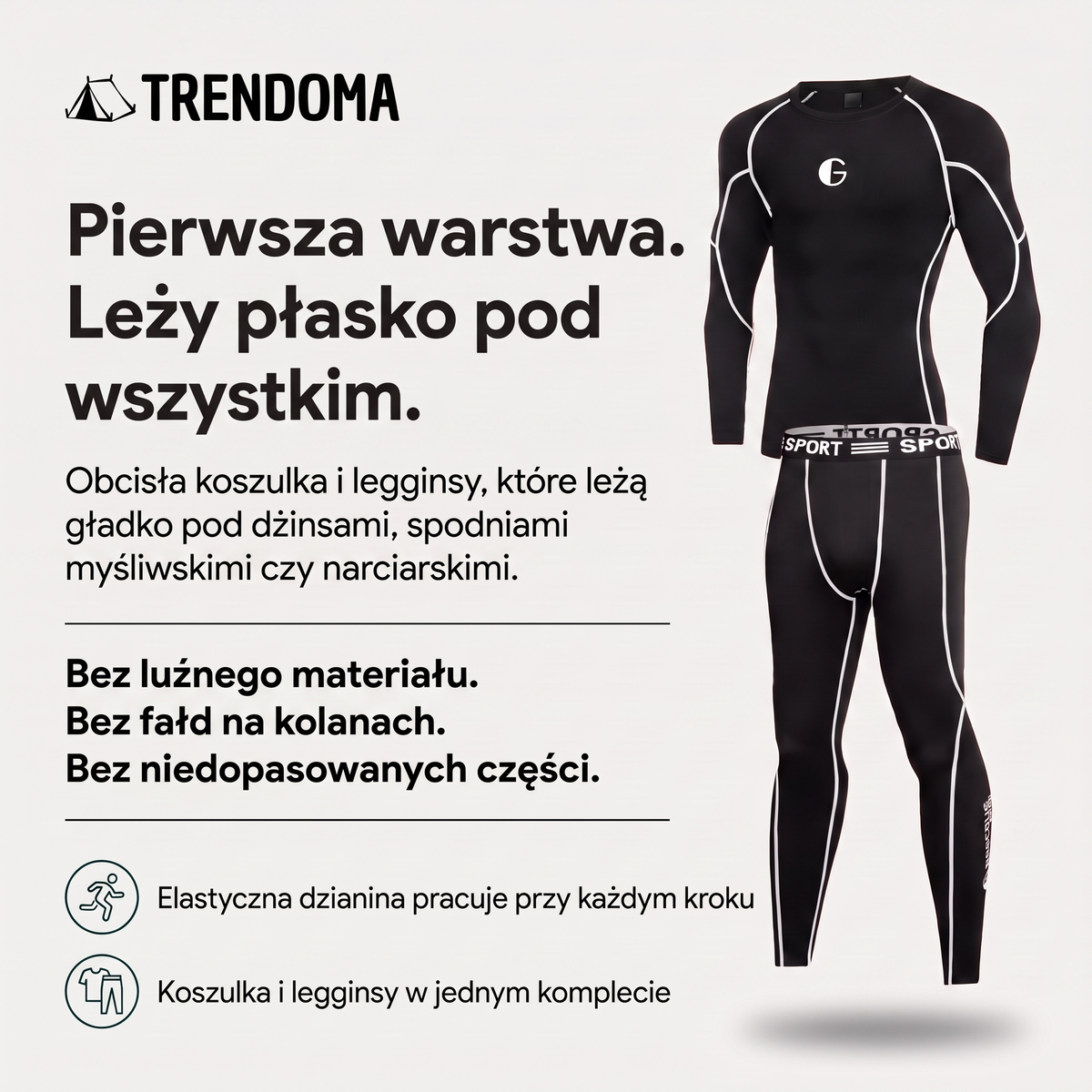 Bielizna termoaktywna męska sportowa – obcisła koszulka i legginsy z lamówkami