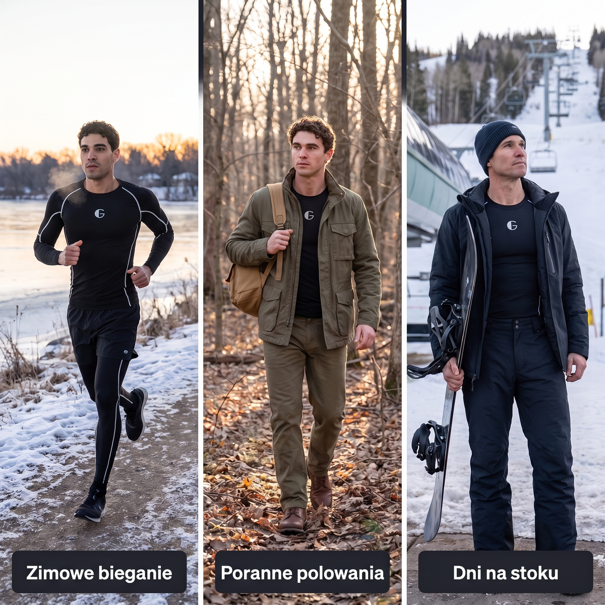 Bielizna termoaktywna do biegania zimą, na polowanie i na stok