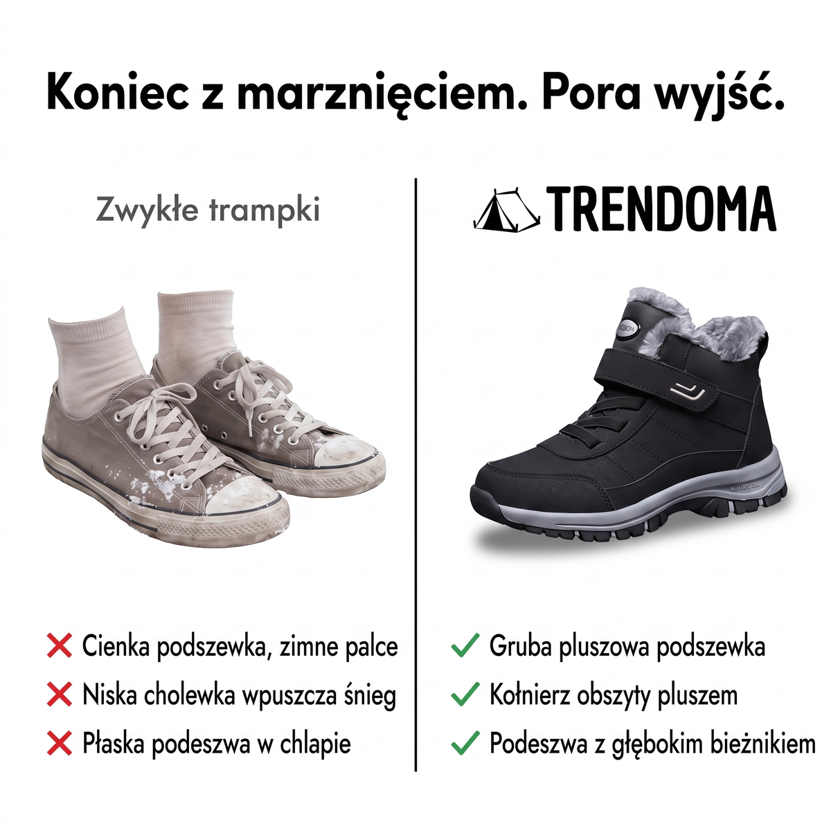 Buty zimowe ocieplane pluszem w porównaniu ze zwykłymi trampkami