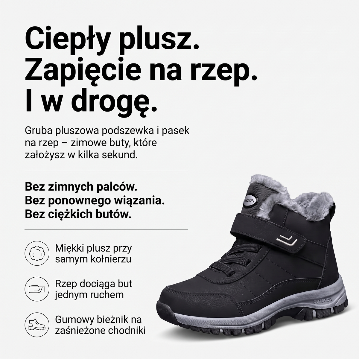 Buty zimowe damskie i męskie na rzep – pluszowa podszewka