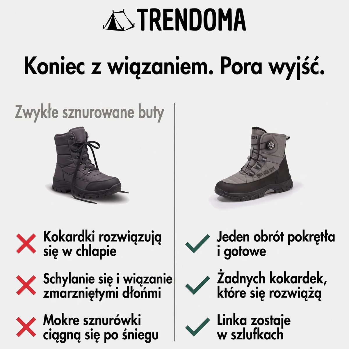 Buty zimowe z pokrętłem w porównaniu ze zwykłymi sznurowanymi