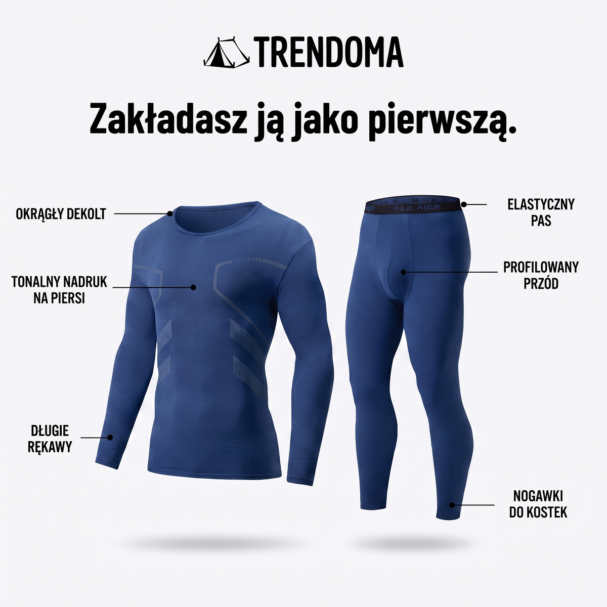 Bielizna termoaktywna męska – okrągły dekolt, długie rękawy, elastyczny pas