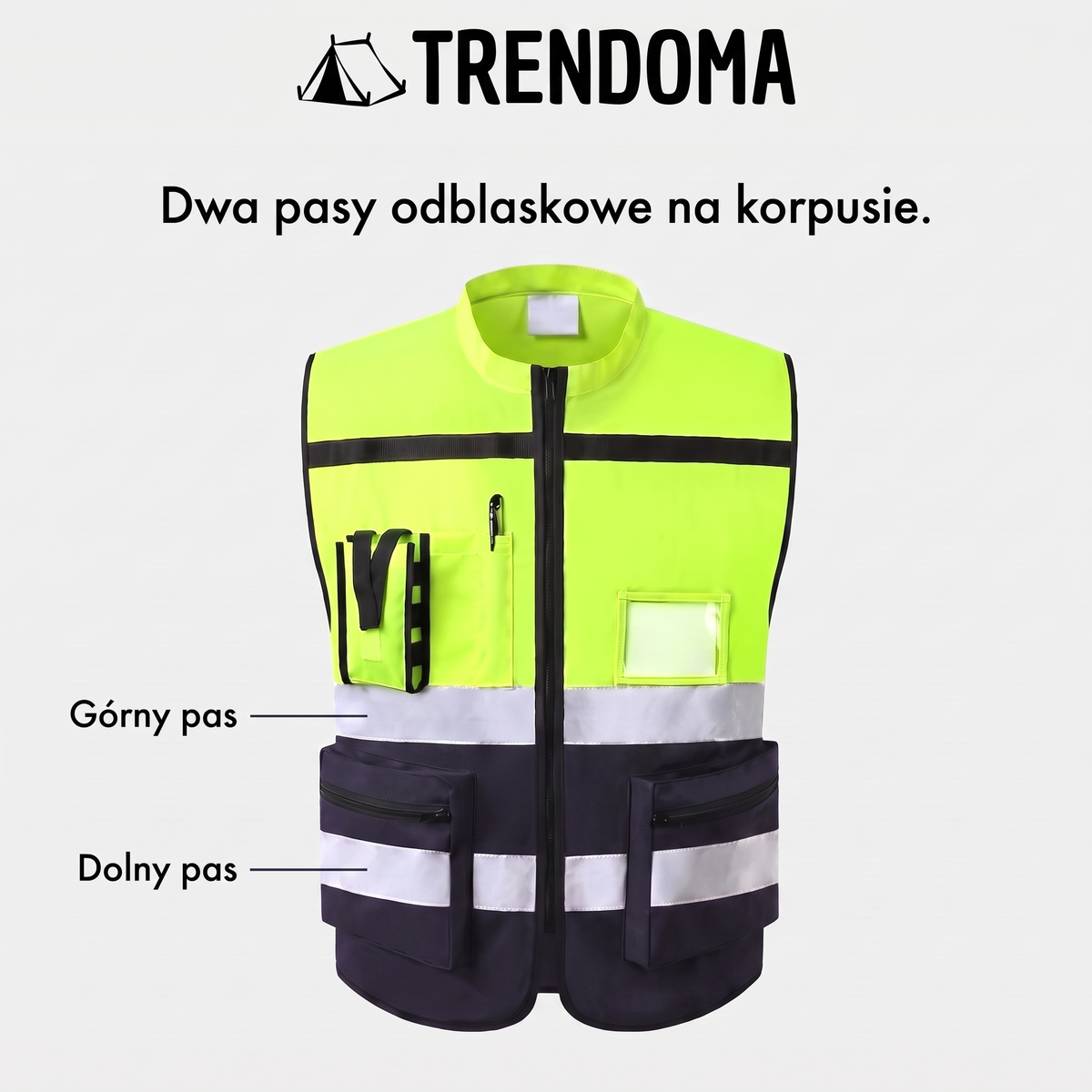 Kamizelka odblaskowa z dwoma pasami odblaskowymi na korpusie