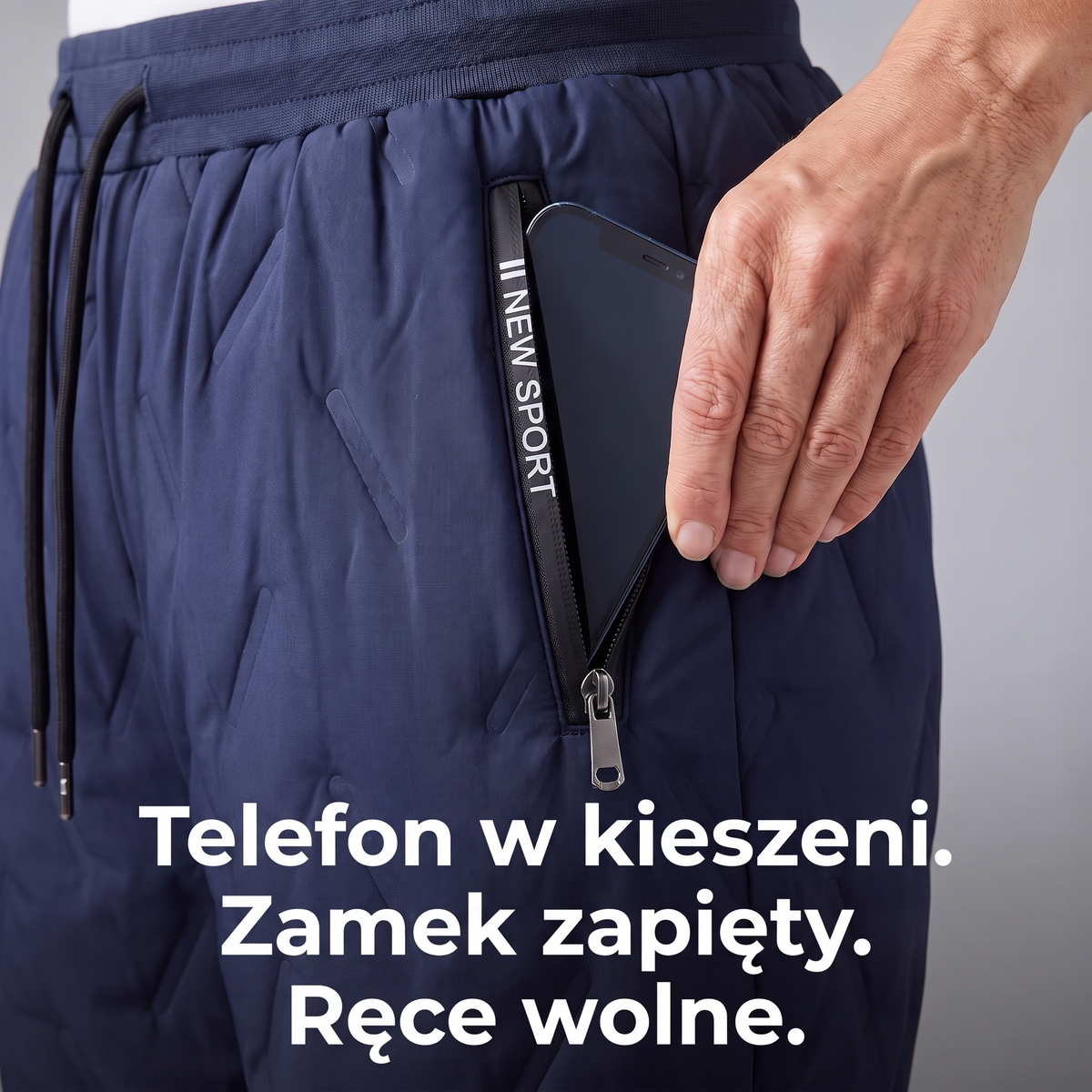 Kieszeń na zamek w ocieplanych spodniach damskich – telefon bezpieczny