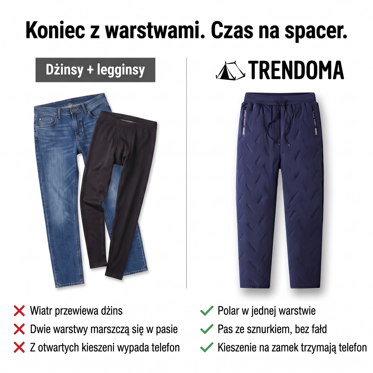 Spodnie ocieplane polarem zamiast dżinsów z legginsami