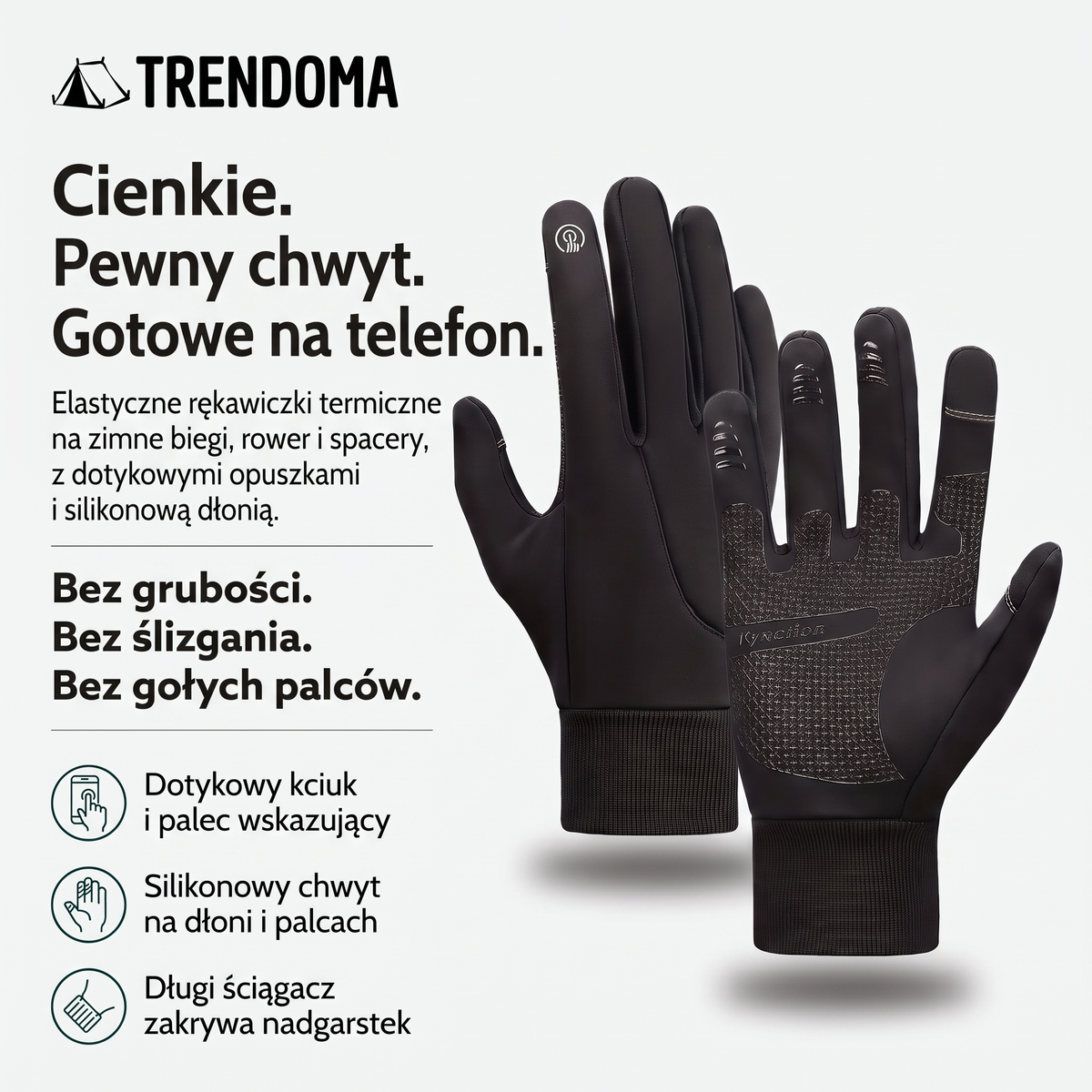 Rękawiczki termoaktywne do biegania – dotykowe opuszki i silikonowy chwyt