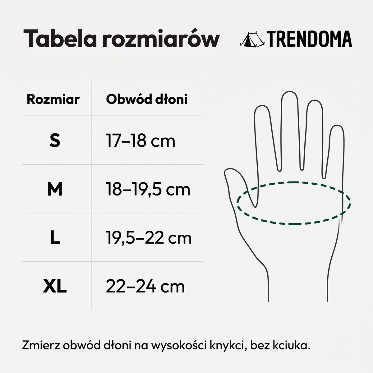 Rękawiczki do biegania – tabela rozmiarów S–XL w cm