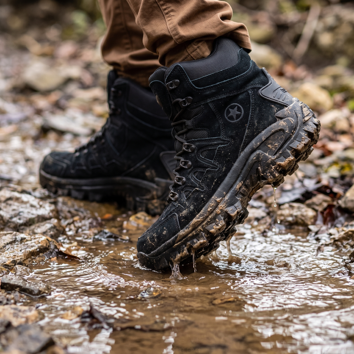 Lekkie wodoodporne buty trekkingowe za kostkę w mokrym terenie