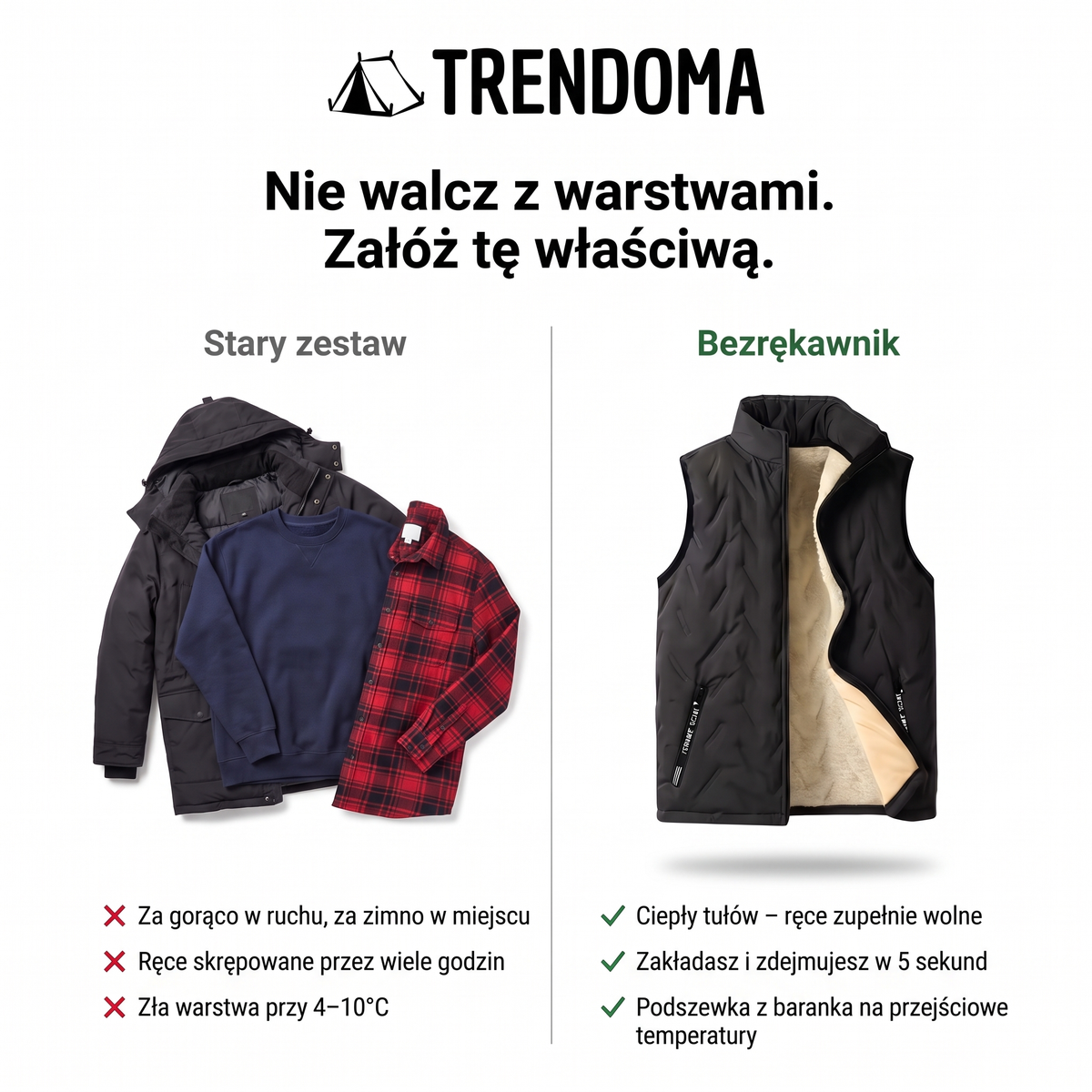 Bezrękawnik z barankiem zamiast kurtki, bluzy i koszuli na raz