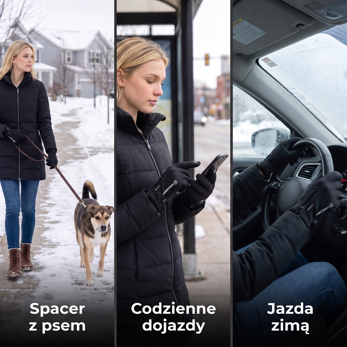 Rękawiczki zimowe na spacer z psem, dojazdy i jazdę samochodem