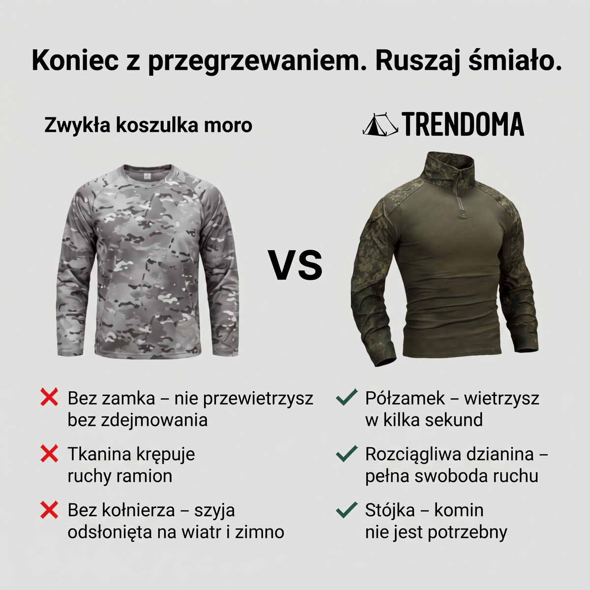 Koszulka taktyczna z półzamkiem w porównaniu ze zwykłą koszulką moro