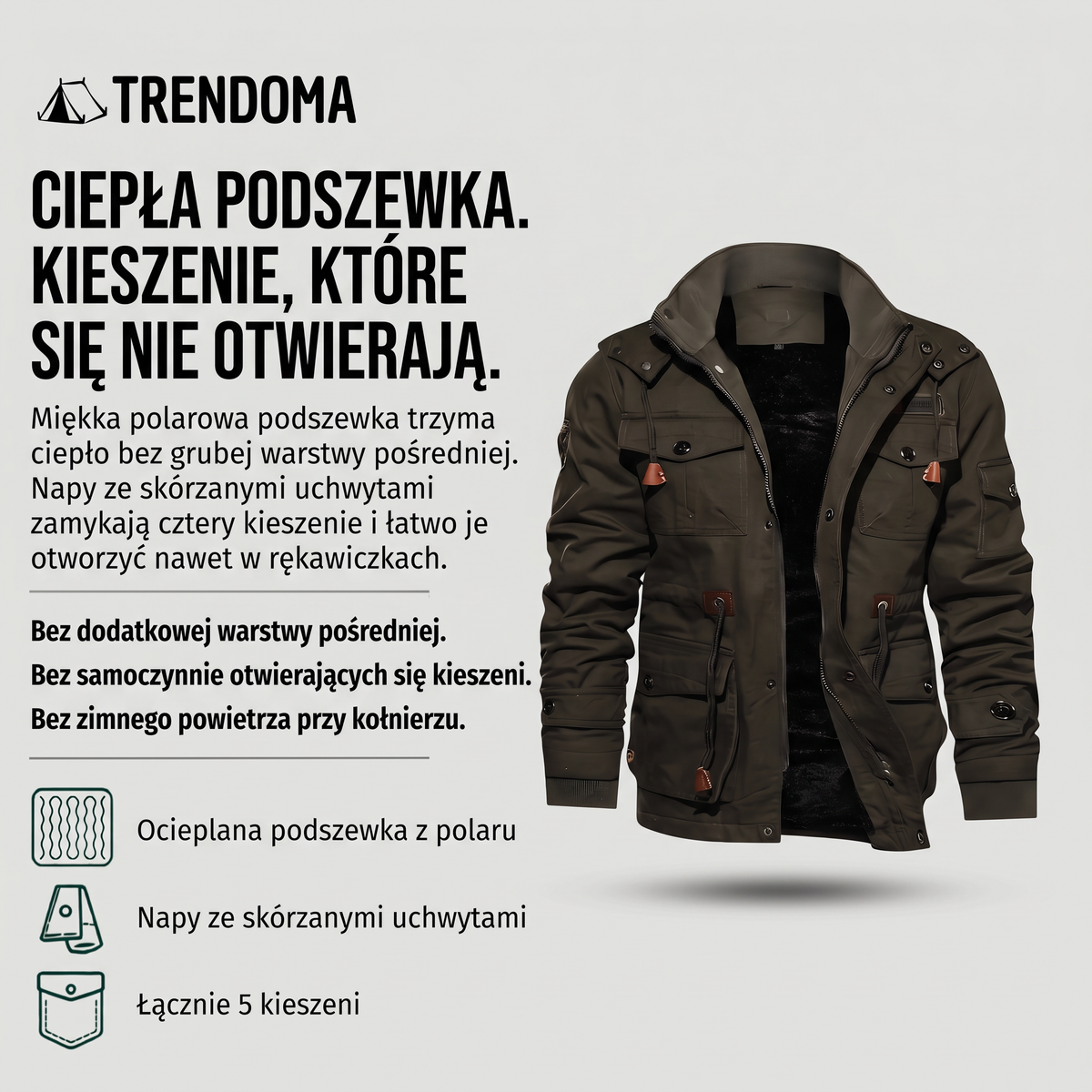 Kurtka taktyczna z polarową podszewką i 5 kieszeniami
