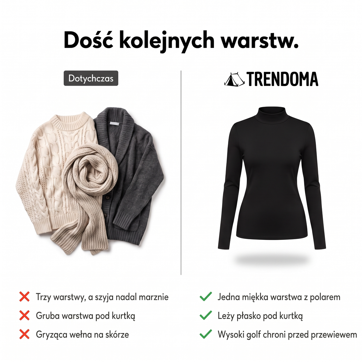 Jedna ocieplana polarem koszulka z golfem zamiast kilku warstw